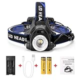 IMAGE Headlamp, 4 Lighting Modes Super Bright 1800 lumens LED Waterproof Head Torch Headlight,Adjustable Head Flashlights with 2 Pack 18650 Rechargeable Battery for Camping Hiking Fishing Running