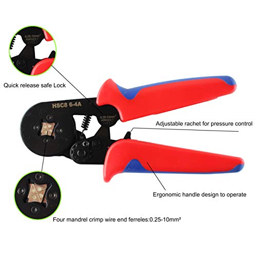 Ferrule Crimping Tool Kit,Knoweasy 6-4A Ferrule Crimper and 2 in 1 Wire Stripping Tool Cutting 5-20mm/(0.25-0.75inch) with 1200PCS Wire Terminals