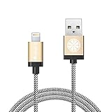 iOrange-E Lightning Cable, Apple Certified 6.6ft Lightning to USB Data Sync Braided Cable for iPhone 6 6S Plus 5S 5C 5, iPad Air, iPad Mini 4, iPad Pro, iPod Nano 7th Gen, Gold