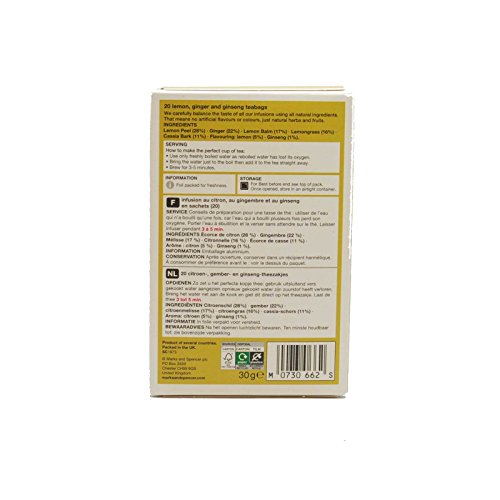 Marks & Spencer Lemon, Ginger & Ginseng Infusion - 20 Teabags (from the UK)