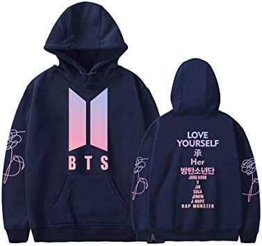Kpop BTS Love Yourself Her Hoodie Suga Rap-Monster Jimin Jin J-Hope Jung Kook Unisex Fashion Jumper for Women Men Sweatshirt (Dark Blue BTS,L)
