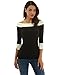 PattyBoutik Women Contrast Color 3/4 Sleeve Blouse (Black and Ivory Small)