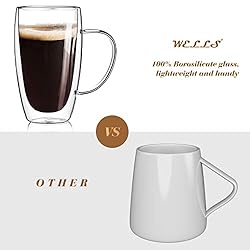 2-Pack 15 Oz Double Walled Glass Coffee Mugs with