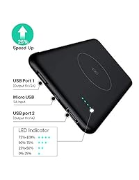 TOVAOON   Cargador portátil inalámbrico de 10000 mAh, batería externa QI para iPhone 8 8 Plus, Samsung S7 S8 S9, Note 7 8, iPhone X (negro)