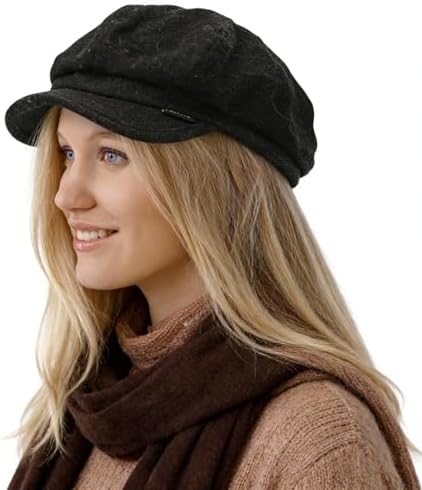 niceacsrise Black Knit Newsboy Hats for Women - Angora Wool 