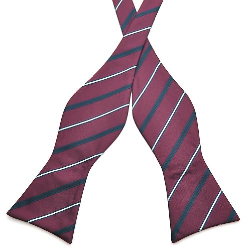PenSee Mens Self Bow Tie Classic Stripe Woven Silk Bow Ties-Various Colors (Wine)
