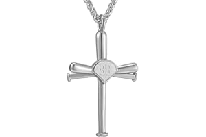 SKQIR Baseball Necklace for Men,Sports Baseball Cross Pendant Necklace with Number for Athletes Stainless Steel Baseball Cross Chain for Boy