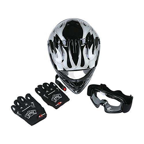 TCTMT Youth Helmet+Goggles+Gloves DOT Motocross Hot Youth Kids Helmets Black Skull Dirt Bike
