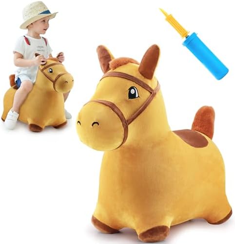 iPlay, iLearn Yellow Hopping Horse, Outdoors Ride On Bouncy Animal