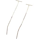Minimalist Threader Bar Earrings for Women Girls S925 Sterling Silver Charm Long Tassel Chain Drop Dangling Simple Wire Thread Piercing Ear Stud Hypoallergenic Fashion Chic Earring