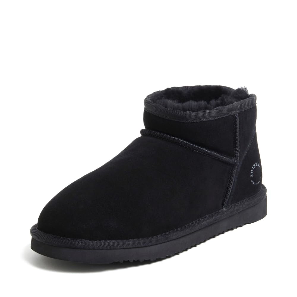 View 1 of *******FABRIC MESSED UP ON LEFT FOOT **** Fireside by Dearfoams Women's Riverland Genuine Shearling Mini Boot, Black, 9