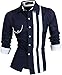 jeansian Men's Slim Fit Long Sleeves Casual Shirts Z021 Navy M