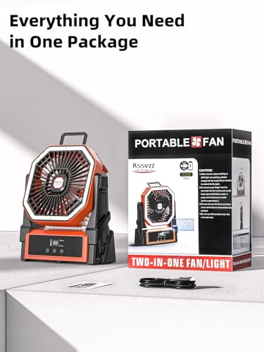 Kssvzz 30000mAh Camping Fan, 4 Speeds Silent USB Fan with LED, 270° Rotation Rechargeable Table Fan, Battery Fan for Travel, Picnic, Hiking