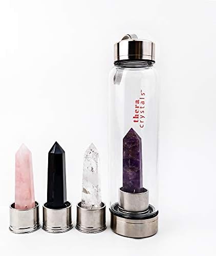Natural Dream Amethyst Crystal Elixir Water Bottle, Gemstone Water Bottle, Crystal Water Bottle with an Additional Base (All three other bases)