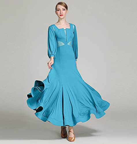 ワルツ専用 スケスケワンピース 長袖ワンピース 社交ダンス モダンダンス衣装 ロング丈 ワンピース パフスリーブ 練習用 Small ブルー Small ブルー B07j345b4c 舞台衣装 演奏会 社交ダンス 在庫処分 Kapata Arkeologi Kemdikbud Go Id