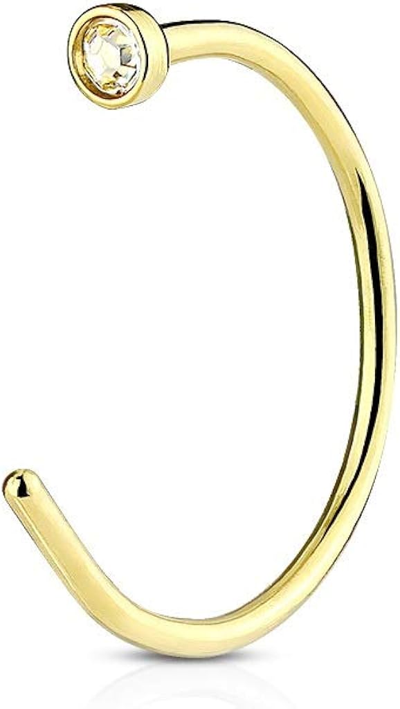 PiercedOff Gold Tone IP Over 316L Surgical Steel Nose Hoop with Clear Gem - Thickness 20GA (0.8mm) / Diameter 10mm / Gem Size 2mm