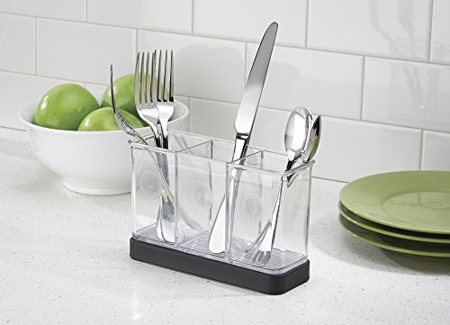 mDesign Utensil, Spatula, Silverware Holder for Kitchen Countertop Storage - Matte Black/Clear