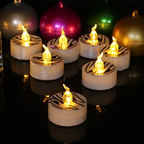 Youngerbaby 12 Pack LED Tea Light for Halloween Decor, 1.4 Inch Flickering Amber Battery Operated Candles Indoor Outdoor Seasonal Holiday Home Party Decoration (Black Grimace) - Thumbnail 3