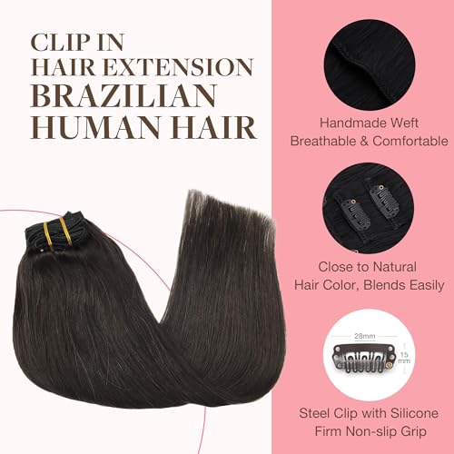 GOO GOO Adhesive Hair Extensions Natural Hair, 40 cm 90 g 7pcs, Real Natural Human Hair Extensions, 2 Dark Brown