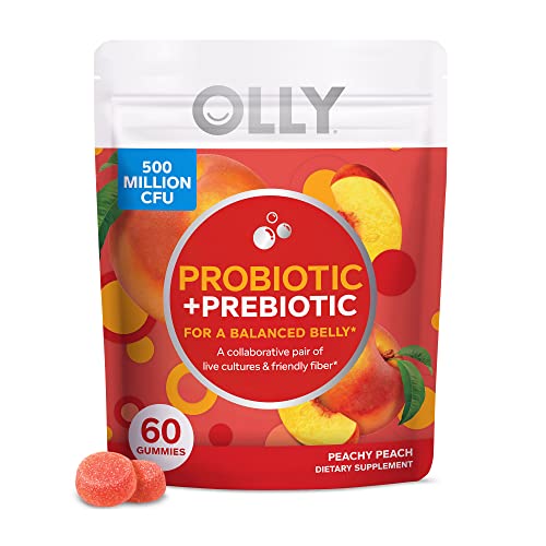 OLLY Probiotic + Prebiotic Gummy, Digestive Support and Gut Health, 500