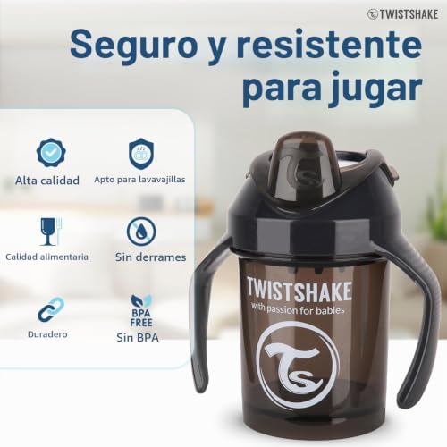 Mini Cup Vaso de Aprendizaje para Beber con Antiderrame Boquilla de Blanda 230 ml, Taza de Entrenamiento para Sorber para Bebé y Mezclador de Frutas, Sin BPA, 4+ Meses, Negro