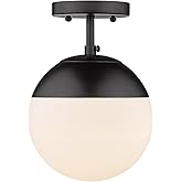 Golden Lighting Dixon 1-Light Semi-Flush Mount in Matte Black and Opal Glass