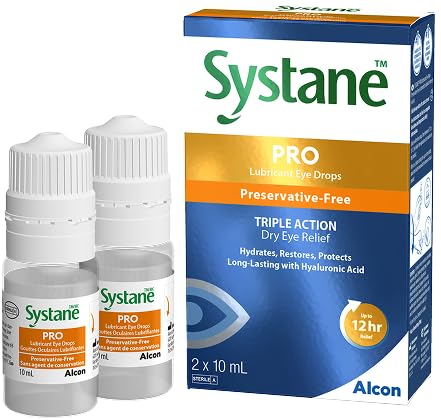 Systane PRO Preservative-Free Lubricating Eye Drops for Dry Eye Relief, Triple-action Formula, Long-lasting Hydration, Relief from Digital Strain – 2 x 10 mL