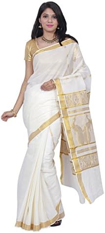 Women's Lightwight Kerala Kasavu Jari Pallu And Border Saree With Blouse