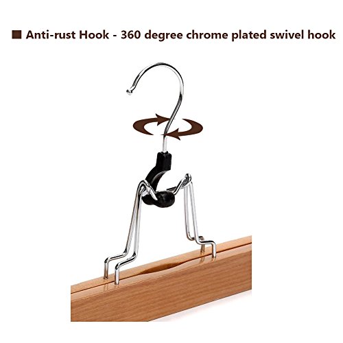 JS HANGER Natural Solid Wooden Collection Slack Hanger, Wood Skirt Hangers, Natural Polished, Set of 10 - Thumbnail 7