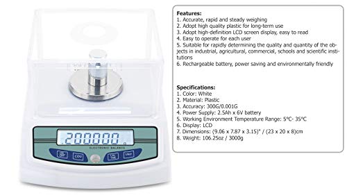 300 x 0.001g 1mg High Precision Laboratory Analytical Digital Balance Scale Digital Electronic Scientific Lab Instrument Precision Weighing, Accuracy Weighs Grams or Ounce with 200g Calibration Weight
