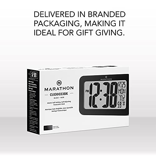 MARATHON CL030033BK Atomic Selfsetting Selfadjusting Wall Clock w