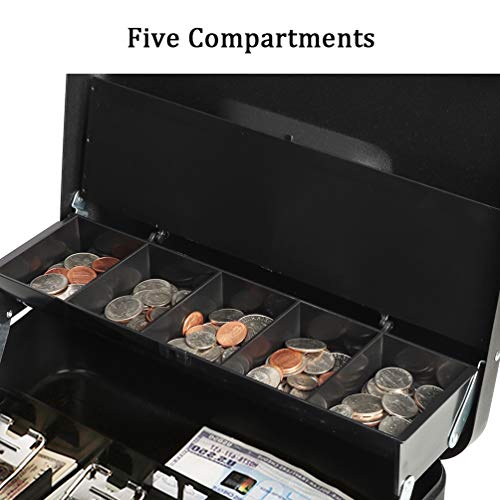 Decaller Large Cantilever Money Box, Metal Frosted Cash Box with Combination Lock - 5 Compartments & 4 Spring-Loaded Clips for Bills, 11 4/5" x 9 2/5" x 3 1/2", QH30013L