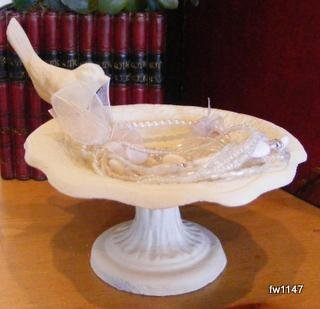 Cast Iron Bird Feeder Soap Dish Antique White Pedestal Vintage