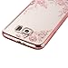 Galaxy S7 Edge Case, Ebest Glitter Electroplate Bumper Bling Butterfly Garden Soft TPU Silicone Flip Back Cover Case for Samsung Galaxy S7 Edge, Rose Gold Bumper Pink Flower
