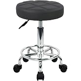 WKWKER Round Rolling Stool with Footrest PU Leather Height Adjustable 360&deg; Swivel Stool with Wheels Office Chair Home Drafting Work Studio Shop SPA Salon Small (Grey)