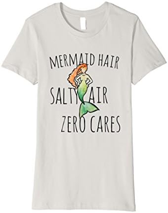 Womens Mermaid Hair Salty Air Zero Cares tshirt beach summertime  Small Silver