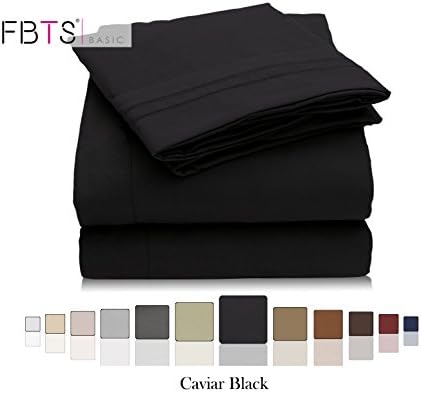 FBTS Basic Bed Sheets Queen Size Double Brushed Microfiber 1800 Series Sheet Sets 18" Deep Pocket - Black