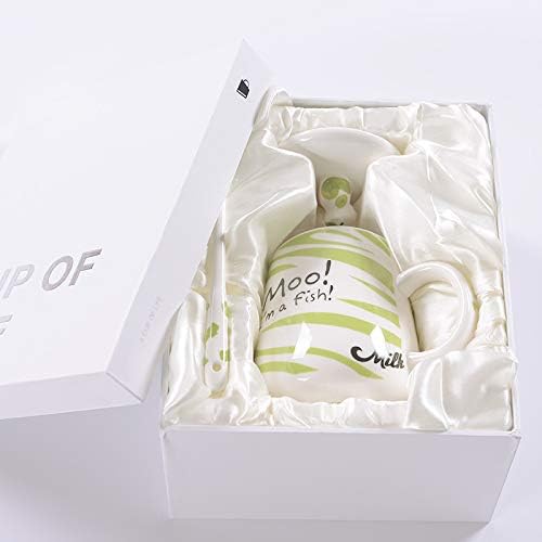 Spotted Cow Gift Box Packaging Ceramic Mug with lid Spoon Creative Personality Trend Couple Men and Women Coffee Milk Calix Household Water Cup Green Stripes
