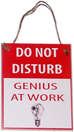 tiggersmall Do Not Disturb Genius at Work with Lightbulb Novelty Funny 4x5 Wood Door Hanger