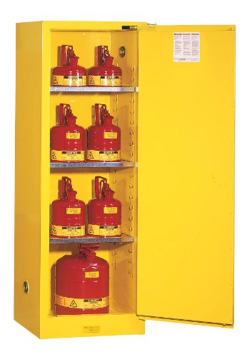 Justrite 890420 Sure-Grip EX 4 Gallon, 22" H x 17" W x 17" D, 1 Door, 1 Shelf, Self-Close Yellow Countertop Flammable Storage Cabinet