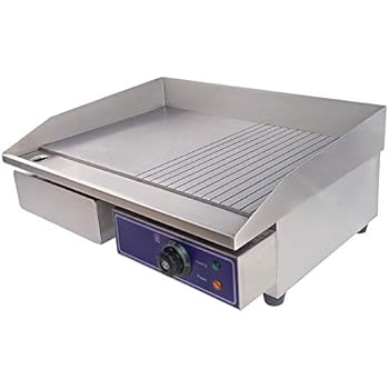 DULONG Commercial Electric Griddle Flat Top Grill Hot Plate Stainless Steel Kitchen Grill Countertop with Thermostatic Control 2000W 22