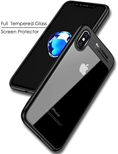 iPhone X Screen Protector and Case, Bixshell Kit Bundle PC+TPU Slim Perfect Fit Back-Clear Hybrid Case with 3D Edge to Edge Full Cover Tempered Glass Screen Protector for iPhone x 10 - Black Case