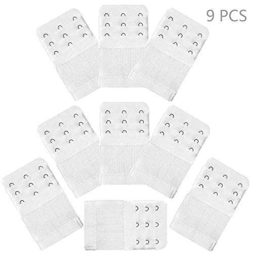 Juland 9 PCS Bra Extender Elastic Lingerie Extension Strap Bra Band Breathing White - Extend 3 Hooks 3 Rows