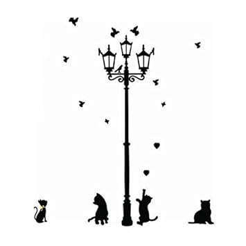 Amazon Yideahome ウォールステッカー 壁紙シール おしゃれ 街灯と猫