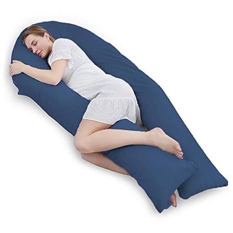 Angel Mommy Luxurious Full Size Body Pillow - U Shaped Pillow/Pregnancy Pillow with 100% Cotton Zippered Cover for Pregnant Women (65'Inch), Dark Blue