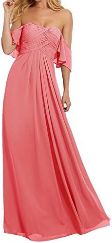 YOUTODRESS Women's Off-The-Shoulder Pleated Chiffon Bridesmaid Dresse Long Formal Evening