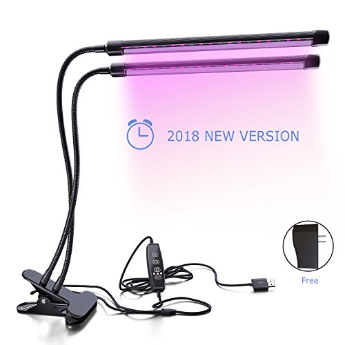 Dimmable Spectrum Plant Grow Lights Greenhouse for Hydroponics [Free Adapter] Adjustable Led Gooseneck Growing Lamps Indoor for Seedlings Cactus Succulent Dual Head Lighting Desk Clamp Clip Lamps (Best Led For Planted Tank 2019)