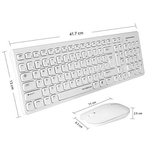 Qisan Wireless Keyboard and Mouse Combo Set Slim Compact Full Size 104 Keys Keyboard and Mute Mouse, Wireless 2.4G USB Nano Receiver for PC Desktop Computer Laptop Mac Tablet- White - Thumbnail 2