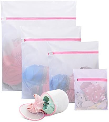 Mesh Laundry Bags, Set of 5 Bra Lingerie Wash Bag Travel Wash Bag for Bras, Delicates, Blouse, Hosiery, Stocking, Underwear (Multi-size, White)