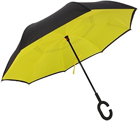 Hemoo Double Layer Inverted Umbrella Reverse Umbrella 42.5'' Canopy Windproof With Hand Free C-Shaped Handle (Yellow)